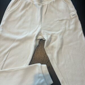 ALO Yoga White Waffle Knit Track Pants